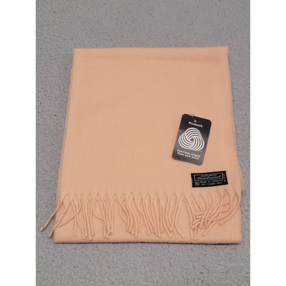 Woolmark Lambswool Scarf Womens 70"x10" Peach 100% Pure New‎ Wool Fringe Wrap